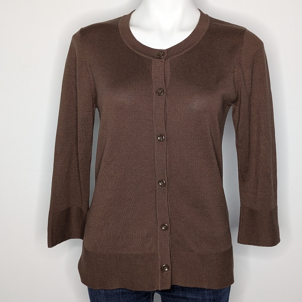 Coldwater Creek Brown 3/4 Sleeve Button Up Cardigan Sweater S